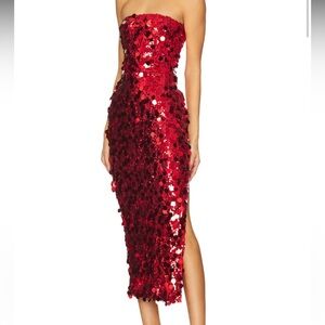 Runaway The Label Red Sequin Midi Dress Size M